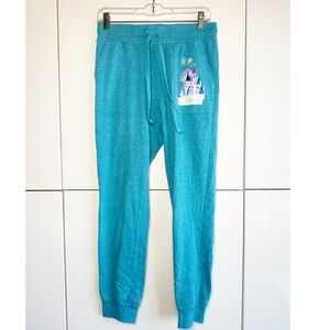 DISNEY☆Joey Chou Castle Tinker Bell Sweatpants Joggers Mickey Minnie Teal Medium